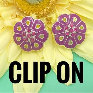 Fuchsia Daisy Flower Clip On Earrings